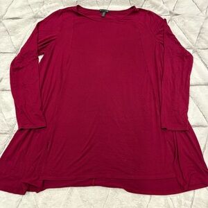 Eileen Fisher Tunic Dress Large Red Raspberry Stretch 3/4 Sleeve Solid Flowy